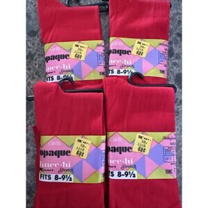 NWT Vintage Girl’s Nylon Knee High Socks Red Deadstock 4 Pairs
